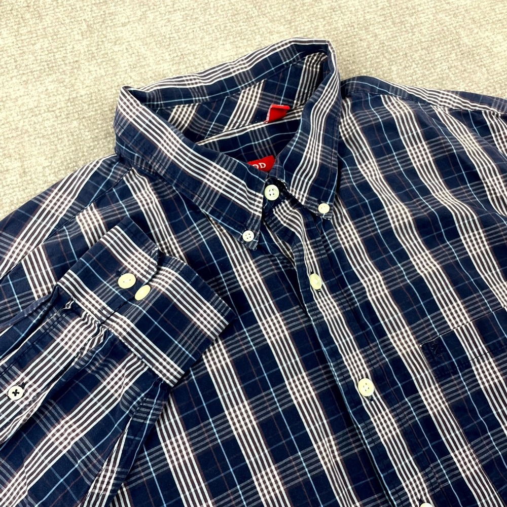 Izod Shirt Mens 2XL Multicolor Plaid Cotton Shirttail Hem Pleated Button Down